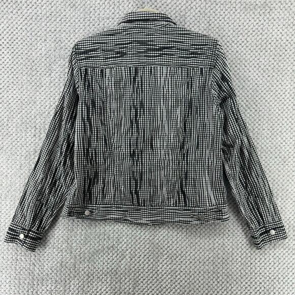 Foxcroft Jacket Women S Crinkled 3D Black White Gingham Checked Snap Button - Picture 9 of 14